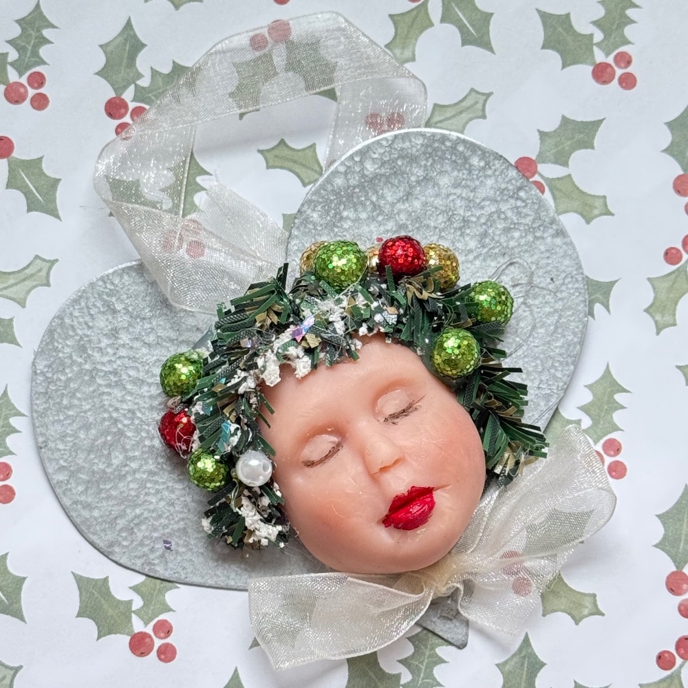 ARTISAN Holiday Doll Face Ornament